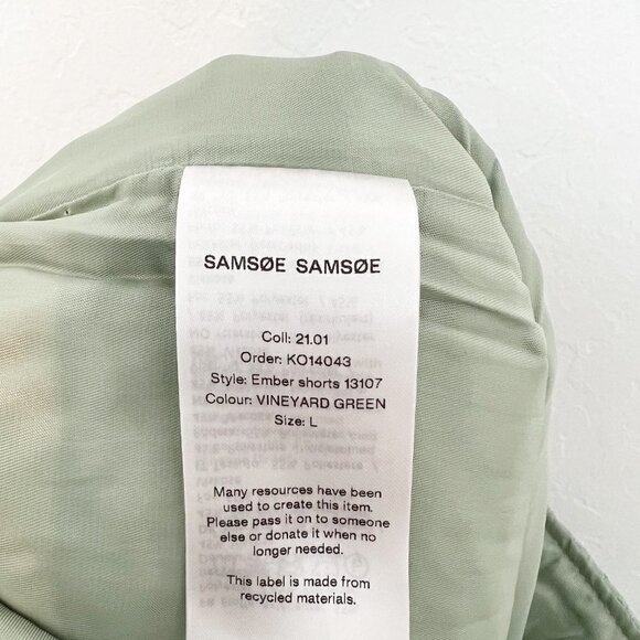 NEW Samsoe Quilted Ember High Rise Belted Paperbag Green Shorts NWOT Size Large - Picture 7 of 9